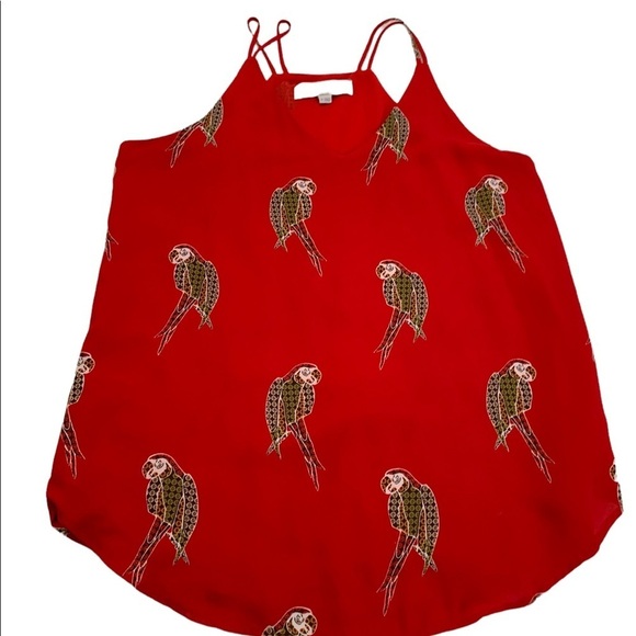 Loft Halter Spaghetti Strap V-neck Red Parrot Print Top Size SP - Picture 5 of 17